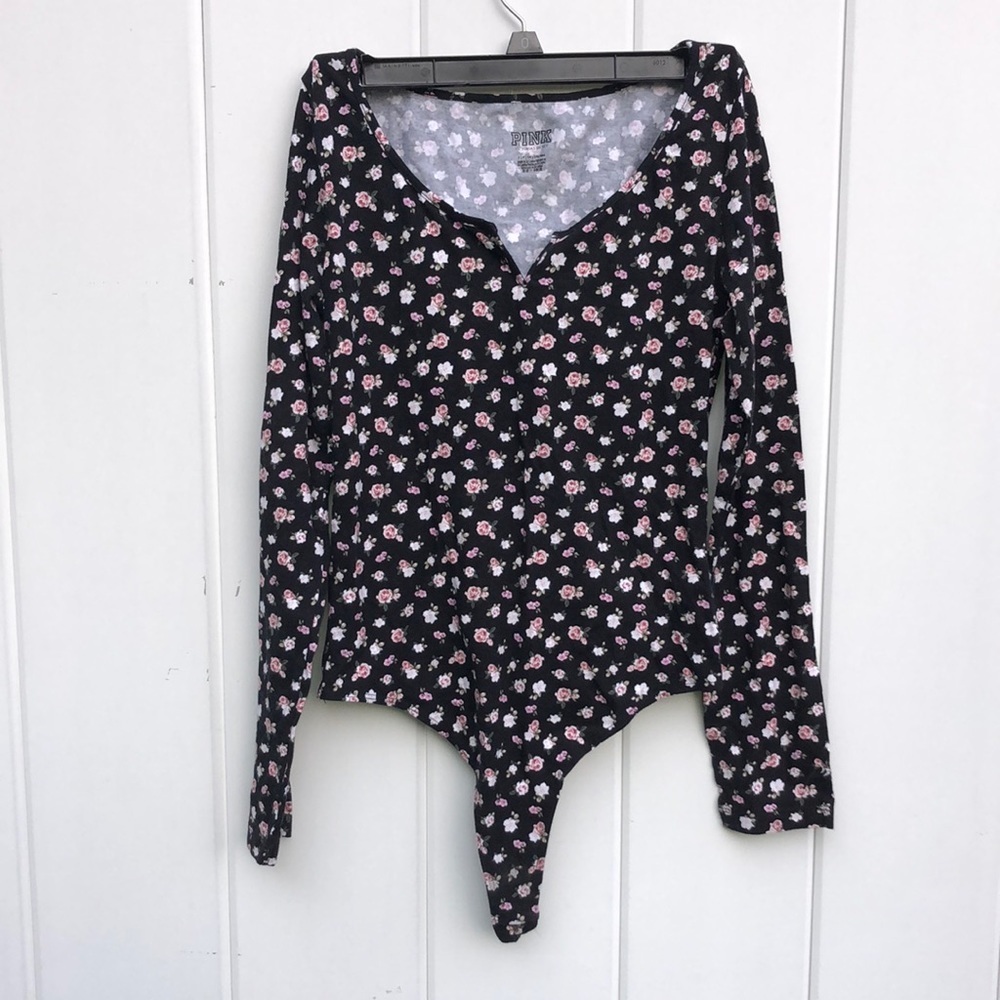 Pink Victoria’s Secret floral body suit size small long sleeve pink Vs clothing‍